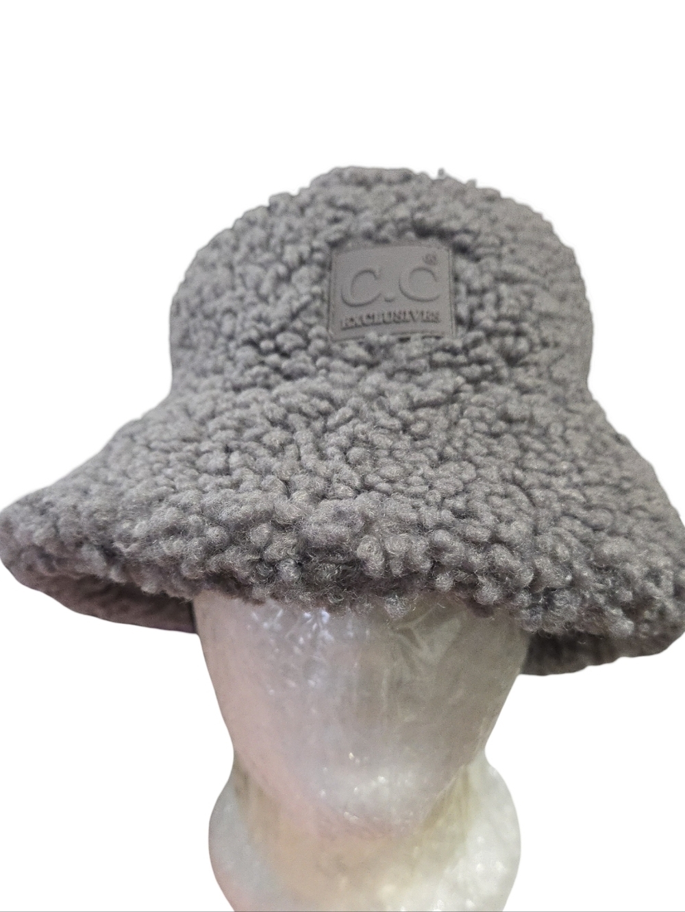 C.C Plush Gray Sherpa Bucket Hat One  Size